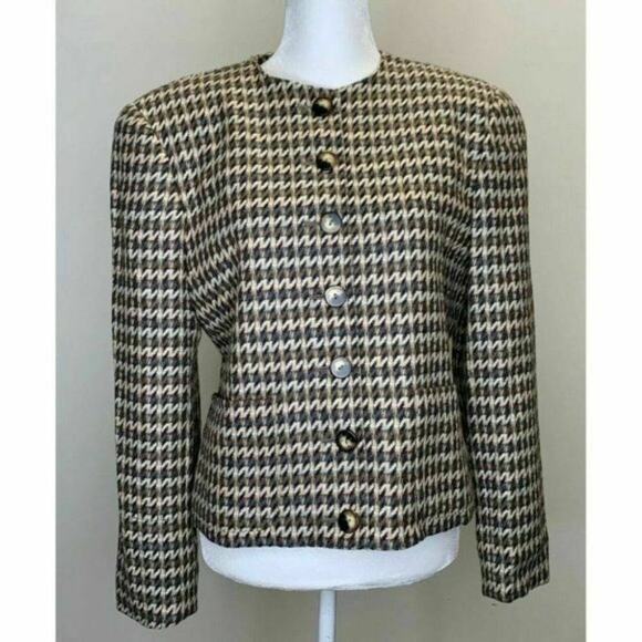 Evan Picone vtg union made wool button front blazer ivory brown suit Sz 10 - Picture 7 of 11